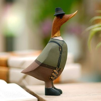 Alternate image for Bamboo Root and Teak Hand-Painted Duck with Steampunk Style Steampunk Duck