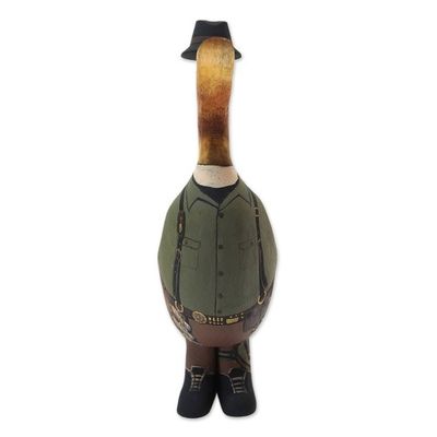 Alternate image for Bamboo Root and Teak Hand-Painted Duck with Steampunk Style Steampunk Duck