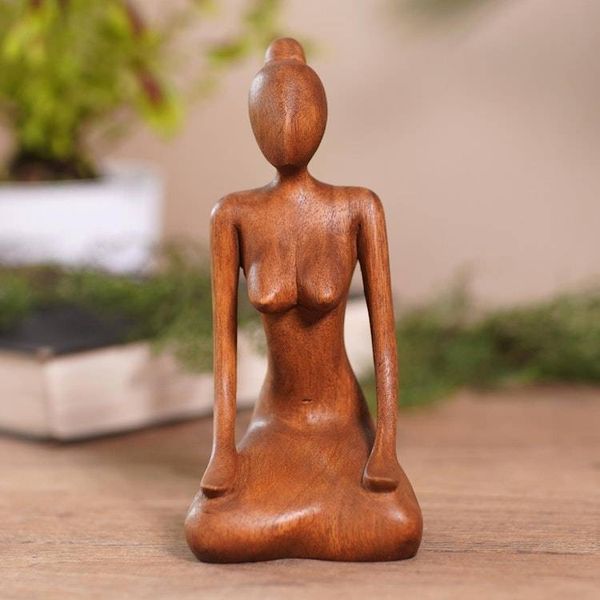 Alternate image for Suar Wood Statuette with Meditation Motif Calm Down