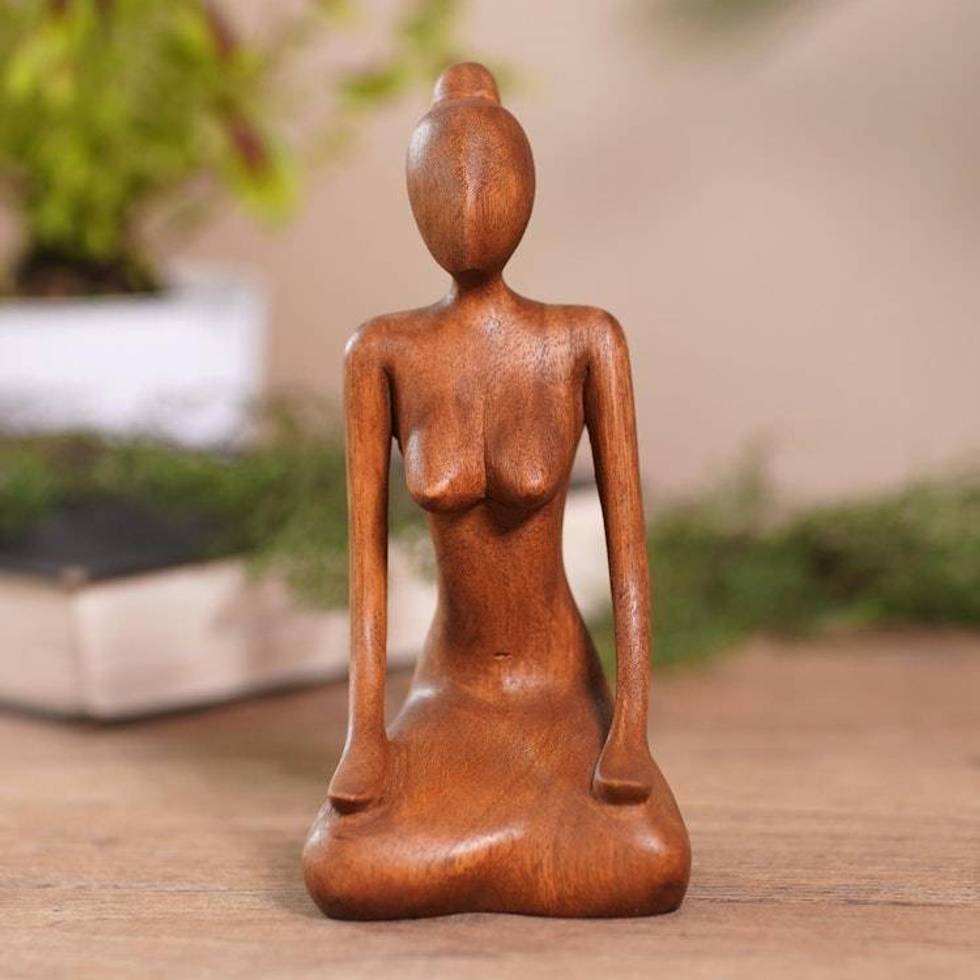Suar Wood Statuette with Meditation Motif 'Calm Down'