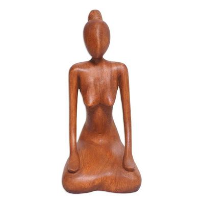 Alternate image for Suar Wood Statuette with Meditation Motif Calm Down