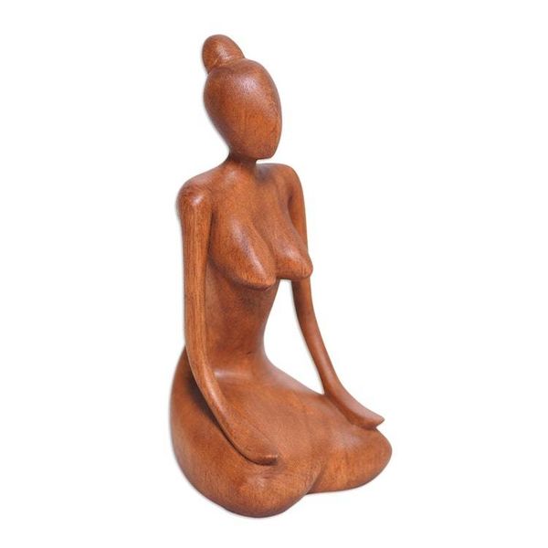 Alternate image for Suar Wood Statuette with Meditation Motif Calm Down