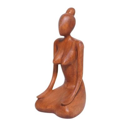 Alternate image for Suar Wood Statuette with Meditation Motif Calm Down