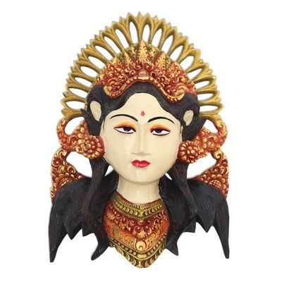 Alternate image for Hand-Painted Wood Mask Wall Sculpture of a Balinese Woman Balinese Beauty