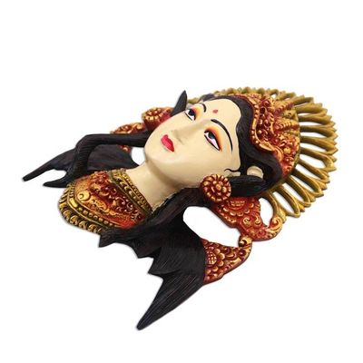 Alternate image for Hand-Painted Wood Mask Wall Sculpture of a Balinese Woman Balinese Beauty