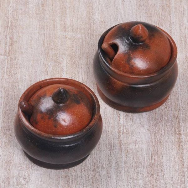 Alternate image for Pair of Ceramic Sugar Bowls Handcrafted in Indonesia Sweet Lombok