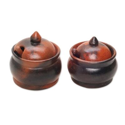 Alternate image for Pair of Ceramic Sugar Bowls Handcrafted in Indonesia Sweet Lombok