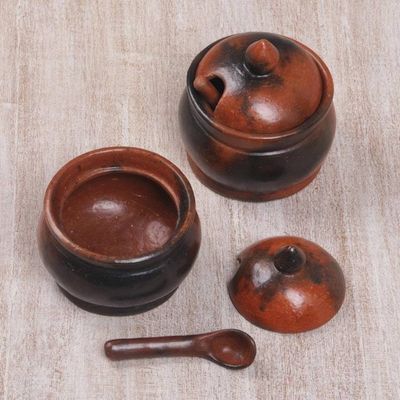 Alternate image for Pair of Ceramic Sugar Bowls Handcrafted in Indonesia Sweet Lombok