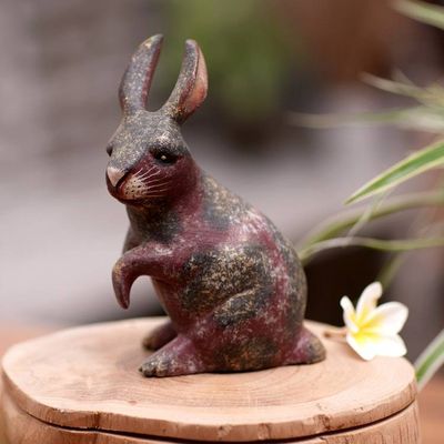 Primary image for Rabbit Wood Figurine Hand-carved  Hand-painted in Indonesia Curious Bunny