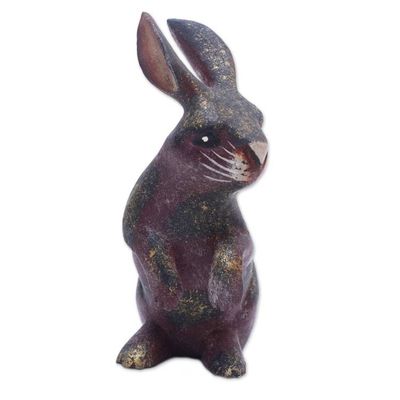 Alternate image for Rabbit Wood Figurine Hand-carved  Hand-painted in Indonesia Curious Bunny