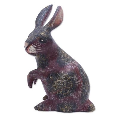Alternate image for Rabbit Wood Figurine Hand-carved  Hand-painted in Indonesia Curious Bunny