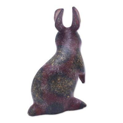 Alternate image for Rabbit Wood Figurine Hand-carved  Hand-painted in Indonesia Curious Bunny