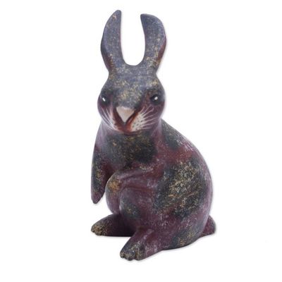 Alternate image for Rabbit Wood Figurine Hand-carved  Hand-painted in Indonesia Curious Bunny