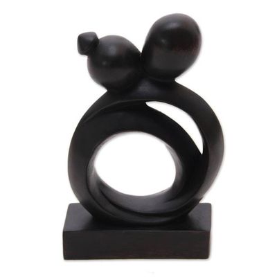 Alternate image for Abstract Romantic Black Suar Wood Sculpture from Indonesia Caring Couple
