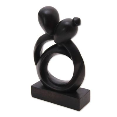 Alternate image for Abstract Romantic Black Suar Wood Sculpture from Indonesia Caring Couple