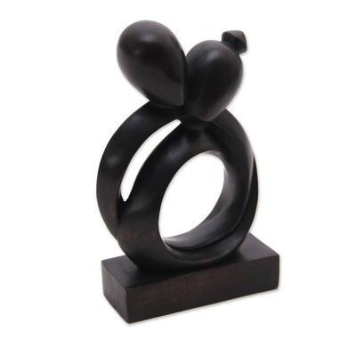 Alternate image for Abstract Romantic Black Suar Wood Sculpture from Indonesia Caring Couple