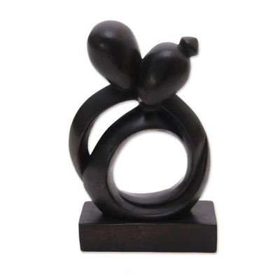 Alternate image for Abstract Romantic Black Suar Wood Sculpture from Indonesia Caring Couple
