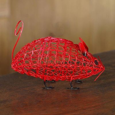 Alternate image for Red Wrought Iron Mouse Statuette Curious Mouse