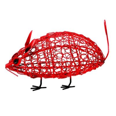 Alternate image for Red Wrought Iron Mouse Statuette Curious Mouse