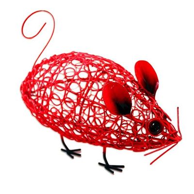 Alternate image for Red Wrought Iron Mouse Statuette Curious Mouse