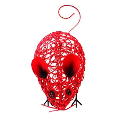 Alternate image for Red Wrought Iron Mouse Statuette Curious Mouse