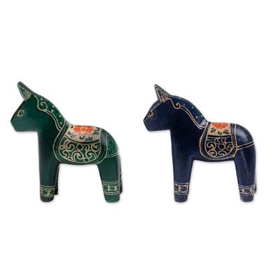 Alternate image for Pair of Hand-Painted Batik Dala Horse-Themed Wood Figurines Colorful Dala Horses