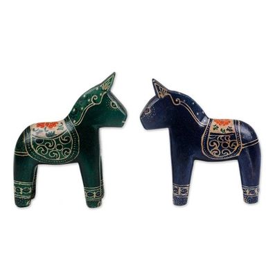 Alternate image for Pair of Hand-Painted Batik Dala Horse-Themed Wood Figurines Colorful Dala Horses