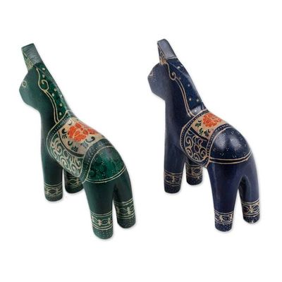 Alternate image for Pair of Hand-Painted Batik Dala Horse-Themed Wood Figurines Colorful Dala Horses