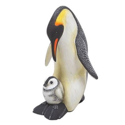 Alternate image for Suar Wood Penguin Sculpture Carved and Painted by Hand Penguin Mother and Chick