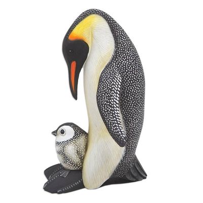 Alternate image for Suar Wood Penguin Sculpture Carved and Painted by Hand Penguin Mother and Chick