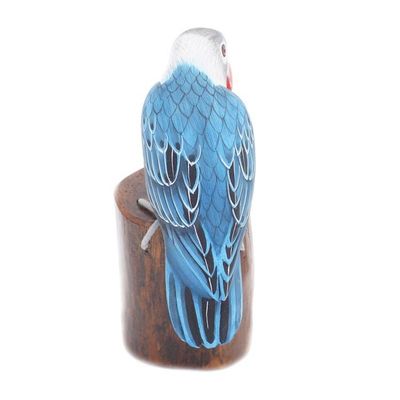 Alternate image for Handcrafted Suar Wood Blue Bird Sculpture with Wooden Base Blue Lovebird