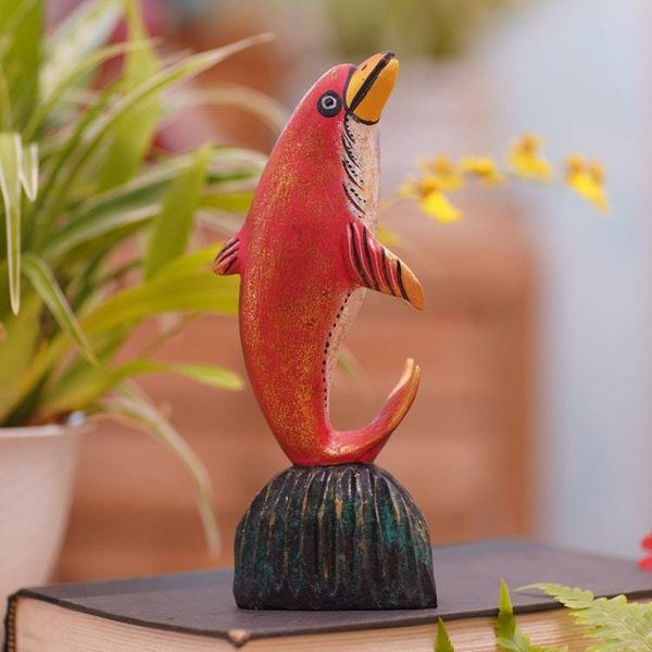 Alternate image for Jempinis Wood Dolphin Statuette from Bali Balancing Dolphin