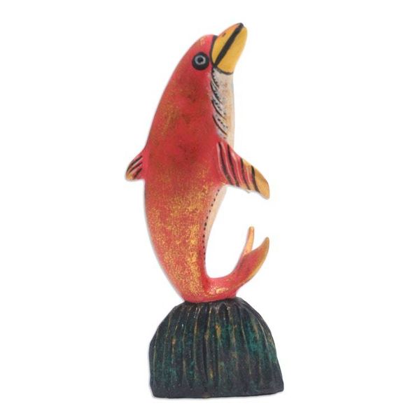 Alternate image for Jempinis Wood Dolphin Statuette from Bali Balancing Dolphin