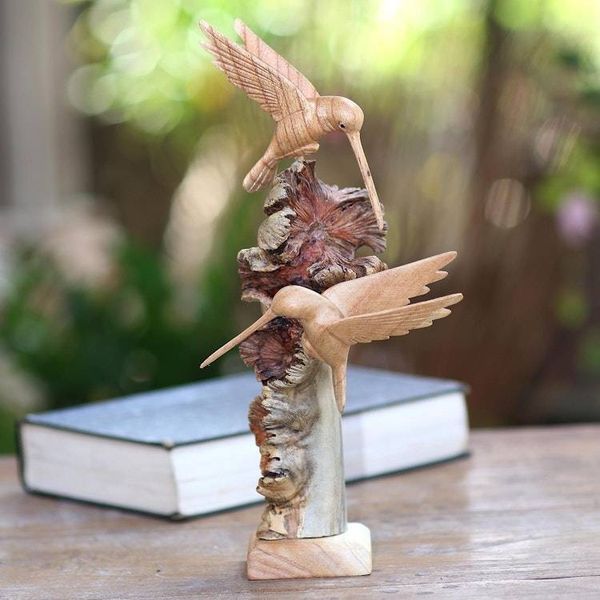Alternate image for Hummingbird Sculpture Hand Carved from Wood Hummingbird Heights