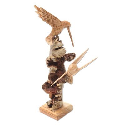 Alternate image for Hummingbird Sculpture Hand Carved from Wood Hummingbird Heights