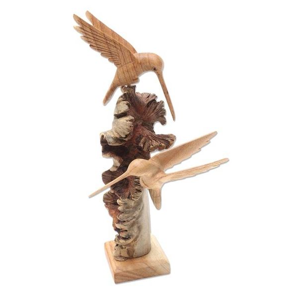 Alternate image for Hummingbird Sculpture Hand Carved from Wood Hummingbird Heights