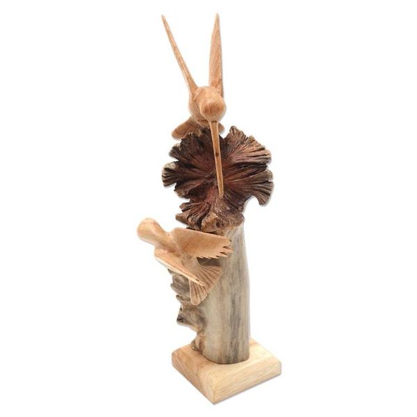 Alternate image for Hummingbird Sculpture Hand Carved from Wood Hummingbird Heights