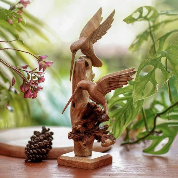 Alternate image for Hummingbird Sculpture Hand Carved from Wood Hummingbird Heights