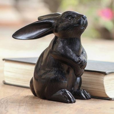 Primary image for Black Rabbit Statuette from Bali Adorable Rabbit in Black