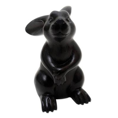 Alternate image for Black Rabbit Statuette from Bali Adorable Rabbit in Black