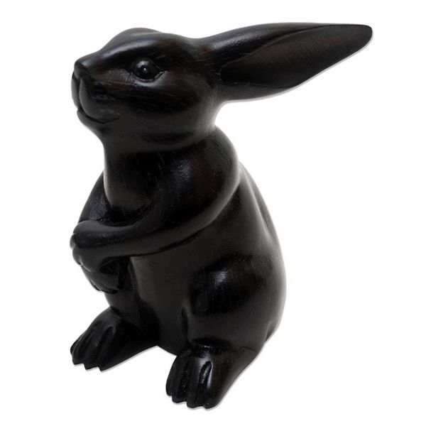 Alternate image for Black Rabbit Statuette from Bali Adorable Rabbit in Black