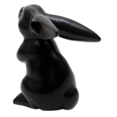Alternate image for Black Rabbit Statuette from Bali Adorable Rabbit in Black