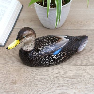 Alternate image for Handmade Javanese Suar Wood Duck Statuette Blue-Winged Teal