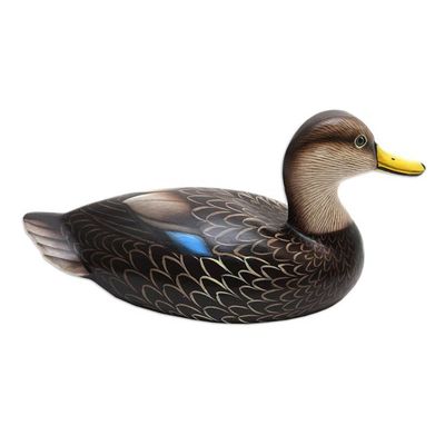 Alternate image for Handmade Javanese Suar Wood Duck Statuette Blue-Winged Teal