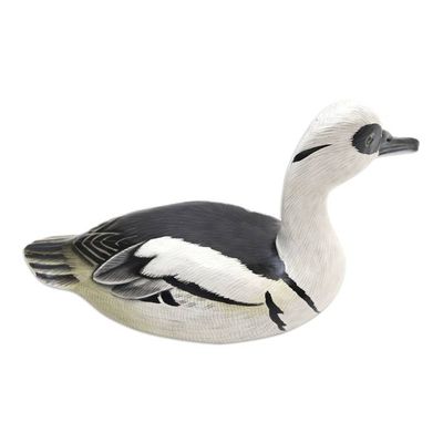 Alternate image for Hand-Painted Suar Wood Duck Statuette White Smew