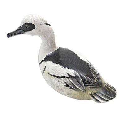 Alternate image for Hand-Painted Suar Wood Duck Statuette White Smew
