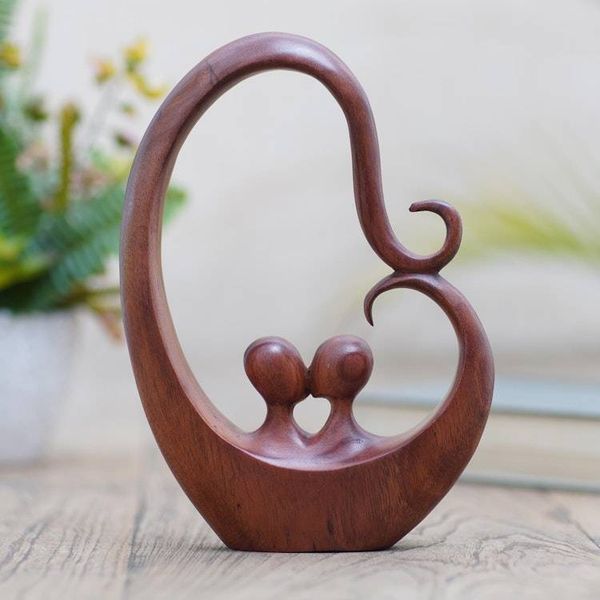 Alternate image for Handcrafted Suar Wood Romantic Sculpture Honeymoon Story