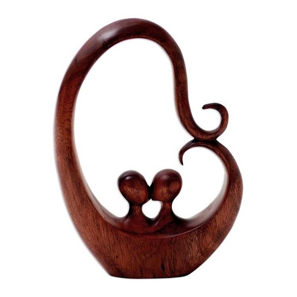 Alternate image for Handcrafted Suar Wood Romantic Sculpture Honeymoon Story