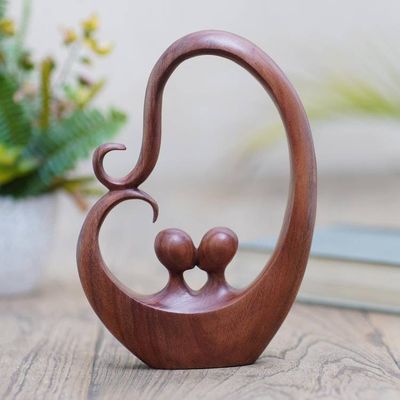 Alternate image for Handcrafted Suar Wood Romantic Sculpture Honeymoon Story