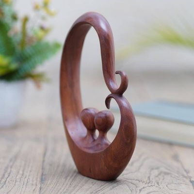 Alternate image for Handcrafted Suar Wood Romantic Sculpture Honeymoon Story